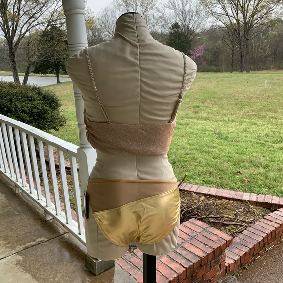 NWT Norma Kamali Snake Mesh Swim Bottom Gold & Sparkly Top Rhinestone w Straps - Picture 5 of 13